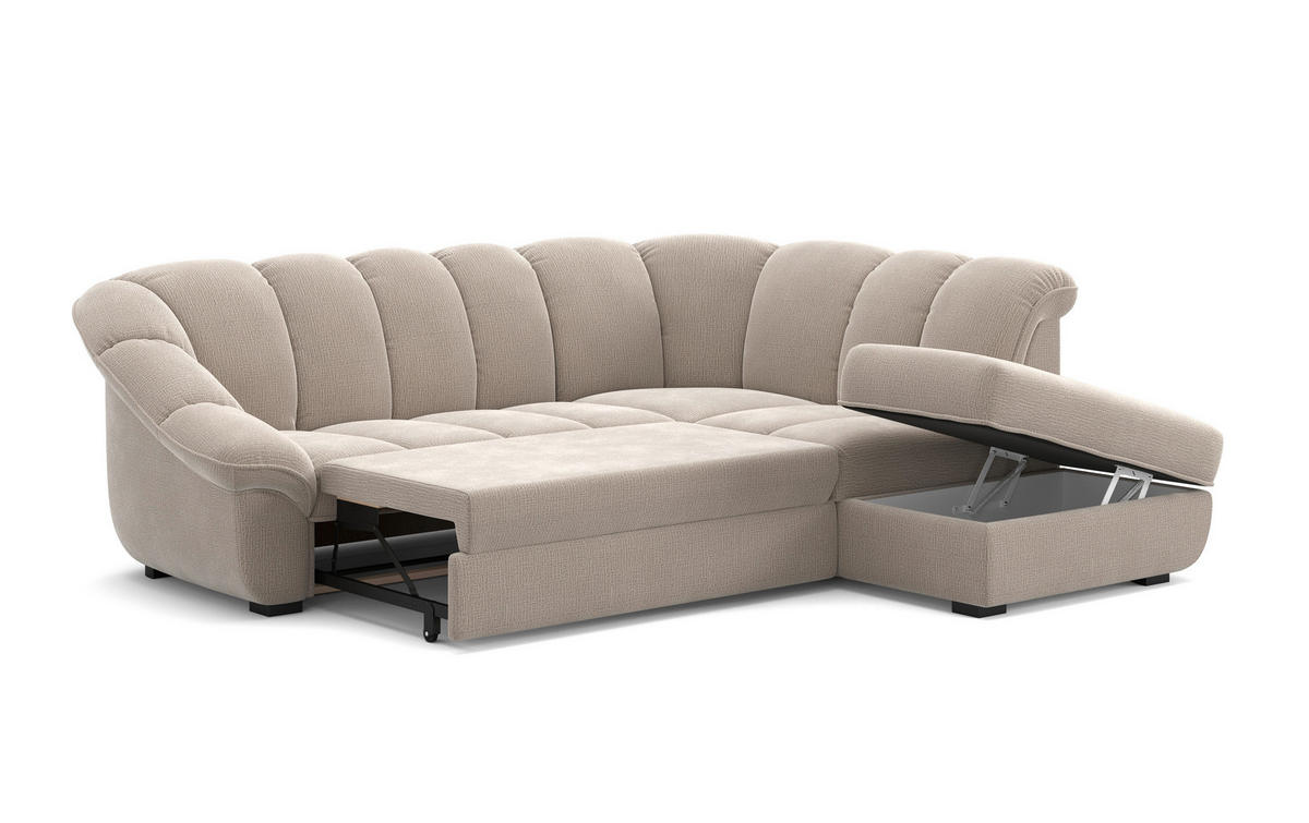 ECKSOFA Naturfarben Chenille Bettkasten, Schlaffunktion, Rücken echt  - Schwarz/Naturfarben, KONVENTIONELL, Kunststoff/Textil (260/88/222cm) - Welnova