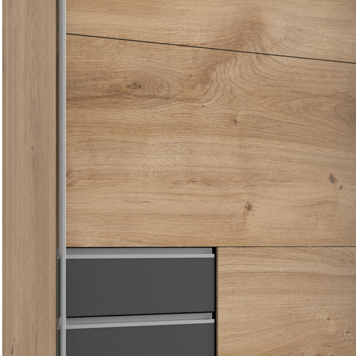  SCHIEBETÜRENSCHRANK 225/210/64 cm 2-türig  - Eichefarben/Alufarben, Basics, Holzwerkstoff/Metall (225/210/64cm) - MID.YOU