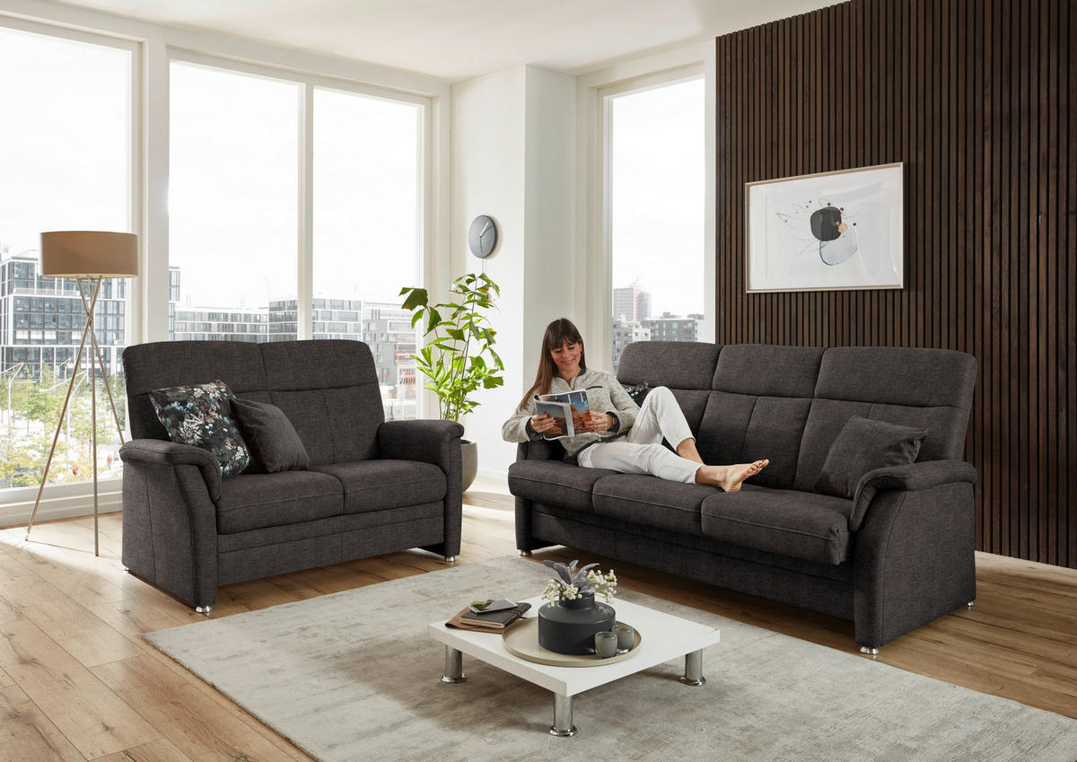 SITZGARNITUR  in Flachgewebe Dunkelbraun  - Dunkelbraun/Alufarben, KONVENTIONELL, Textil/Metall (142-194/100/89cm) - Beldomo Comfort