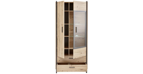 VITRINE  in Eiche Artisan - Eiche Artisan/Grau, Design, Glas/Holzwerkstoff (92/205/41cm) - Hom`in