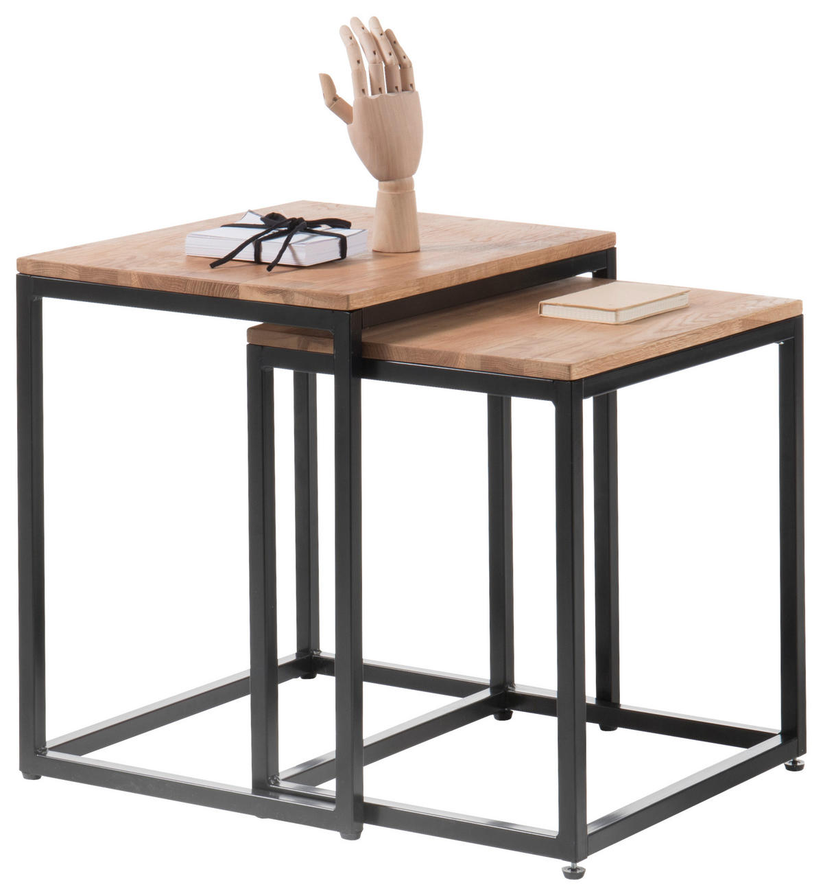 SADA KONFERENČNÍCH STOLKŮ, přírodní barvy, černá, barvy dubu, dřevo, kov, 45-50/45-50/37-40 cm - černá/barvy dubu, Moderní, kov/dřevo (45-50/45-50/37-40cm) - Xora