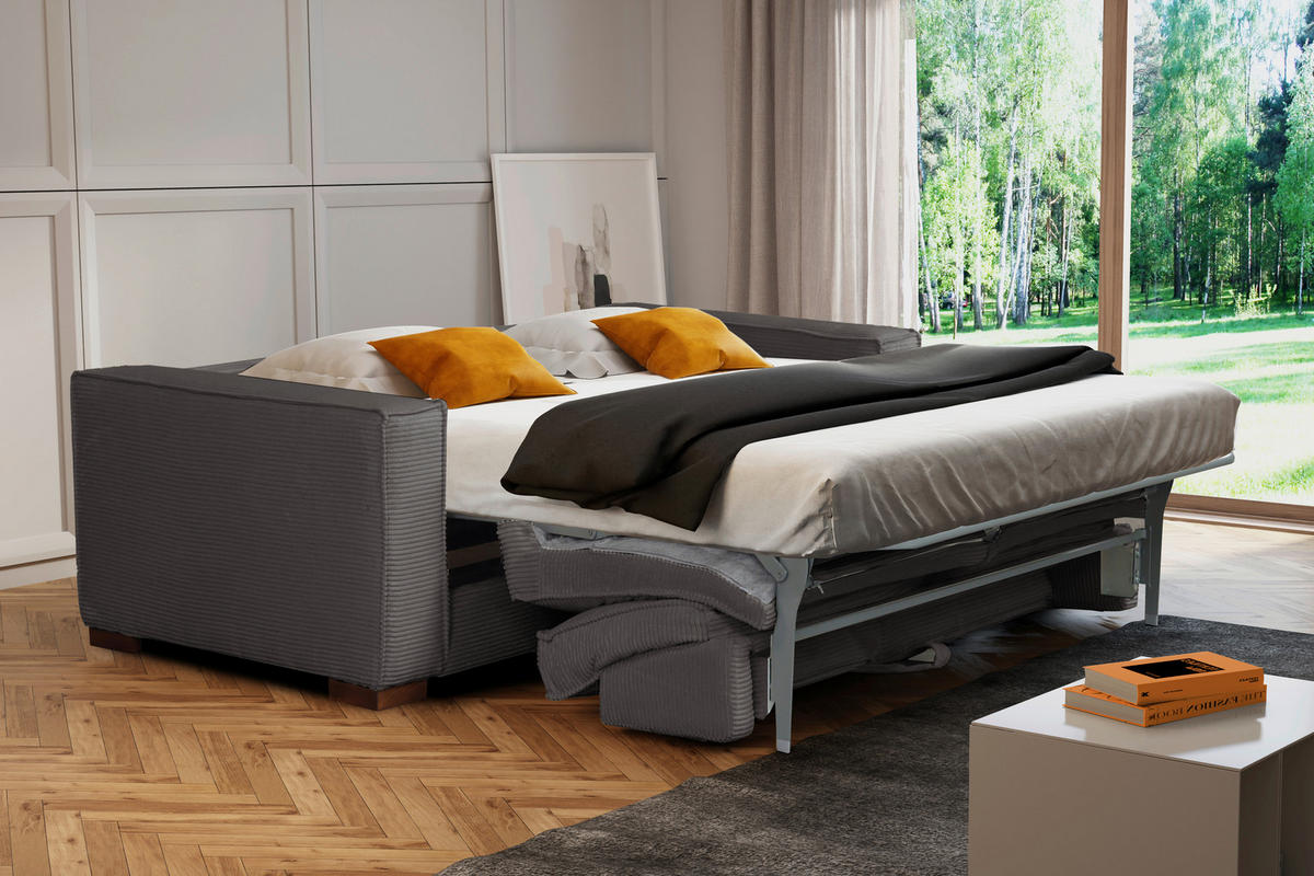 SCHLAFSOFA in Cord Grau  - Dunkelbraun/Grau, Design, Holz/Textil (203/85/99cm) - MID.YOU
