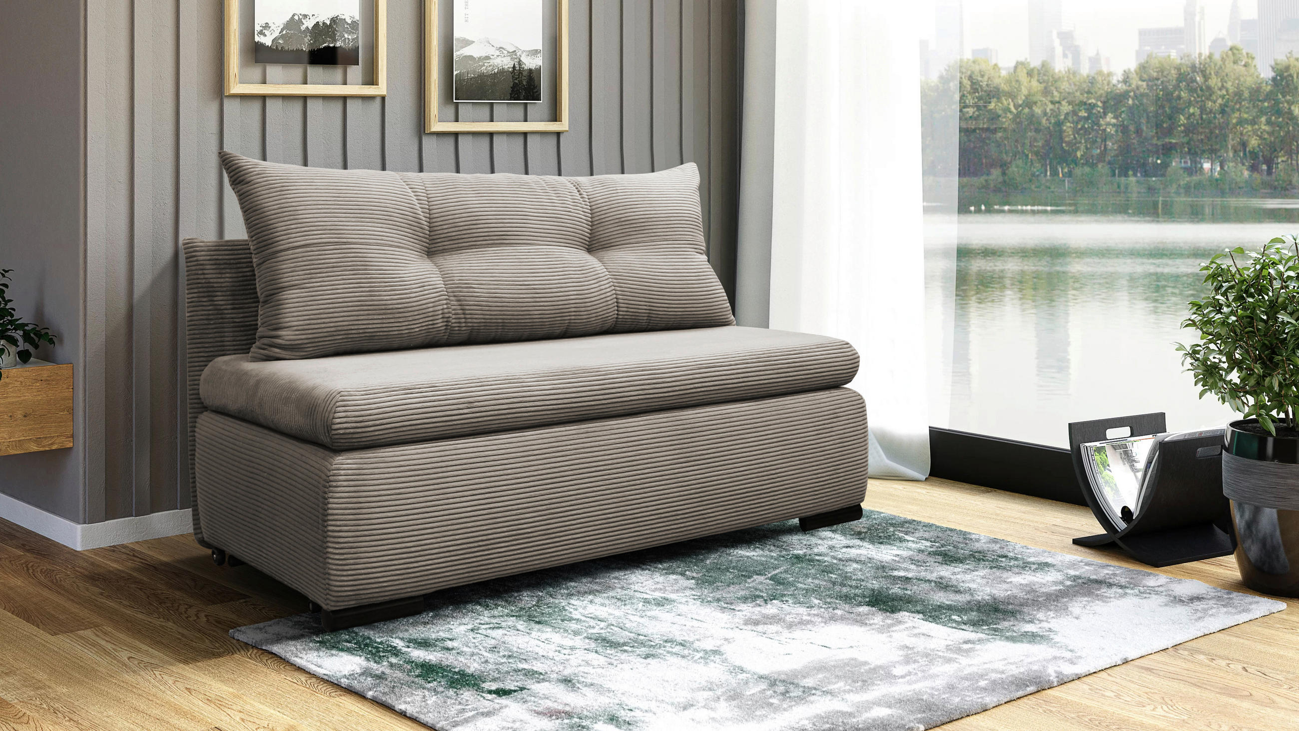 SCHLAFSOFA in Cord Taupe  - Taupe/Schwarz, Design, Kunststoff/Textil (154/93/85cm) - MID.YOU