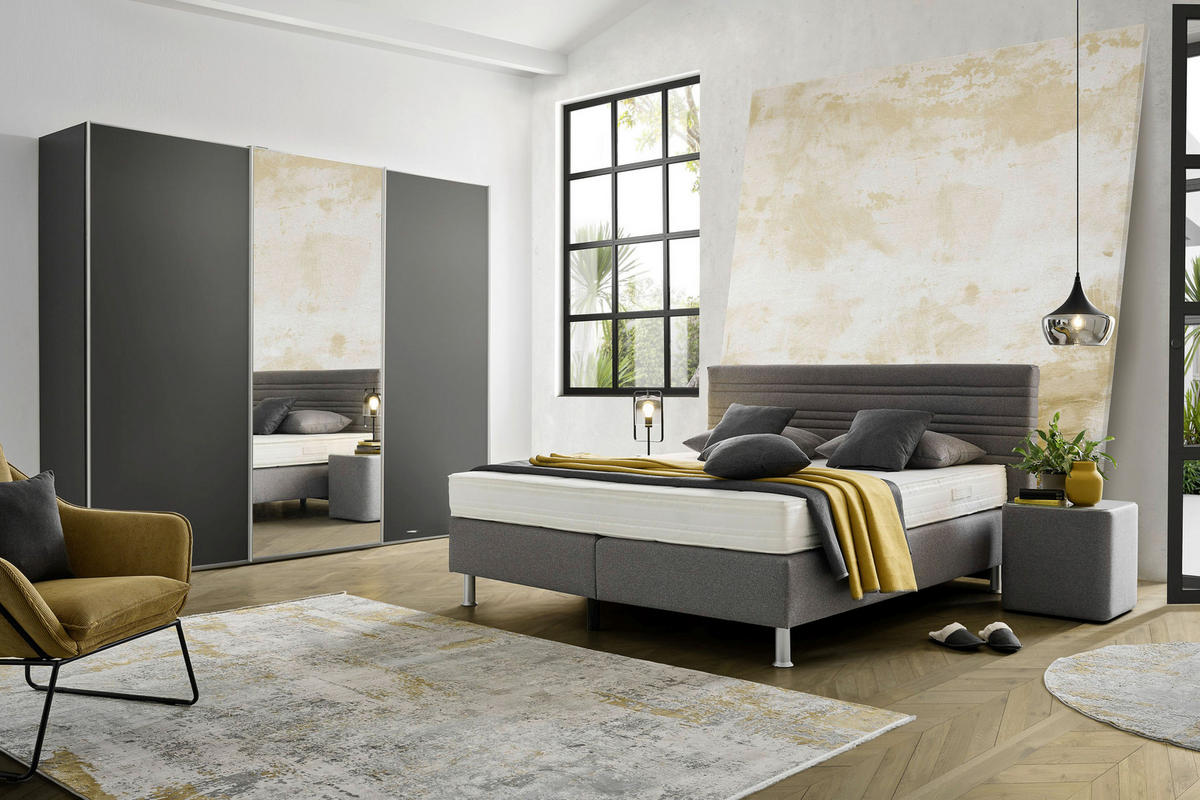 SCHWEBETÜRENSCHRANK in Dunkelgrau  - Dunkelgrau/Alufarben, Konventionell, Glas/Holzwerkstoff (249/240/68cm) - Moderano