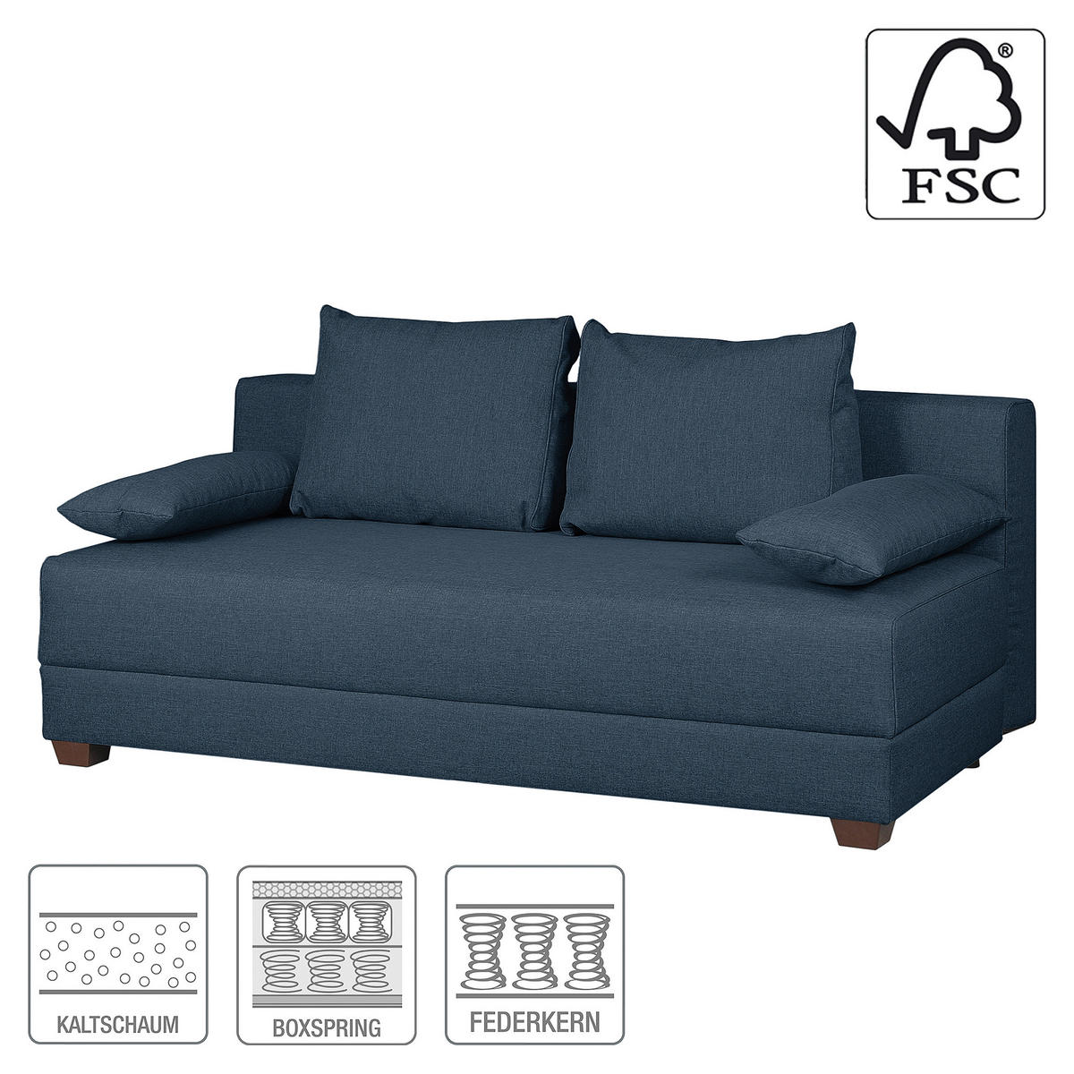 SCHLAFSOFA in Webstoff Dunkelblau  - Dunkelbraun/Dunkelblau, Design, Holz/Textil (202/85/110cm) - MID.YOU