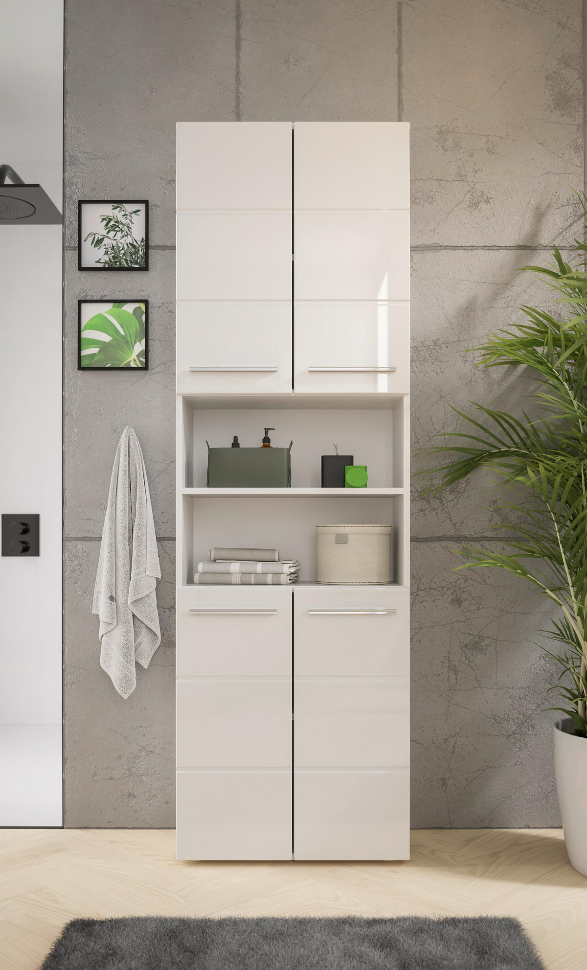 HOCHSCHRANK 60/190/31 cm  - Weiss Hochglanz/Chromfarben, Modern, Holzwerkstoff/Kunststoff (60/190/31cm) - MID.YOU