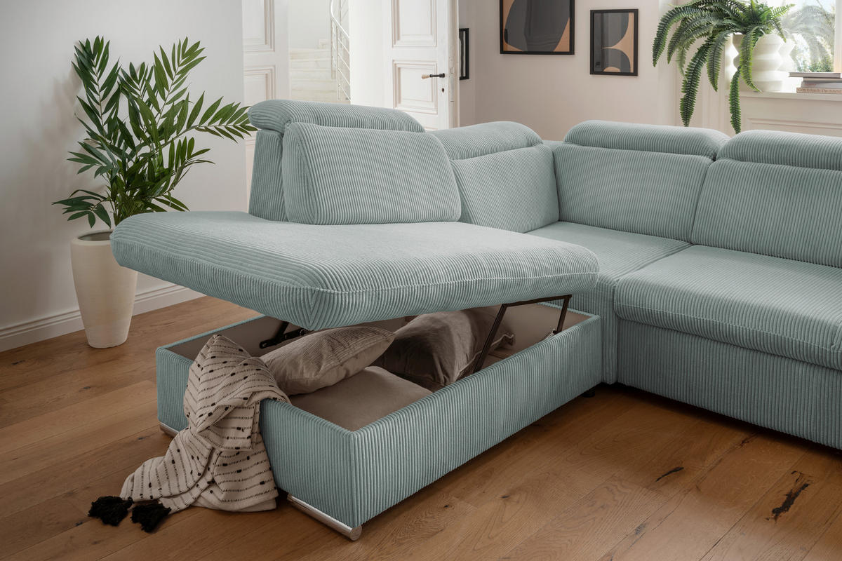 ECKSOFA in Cord Hellblau  - Chromfarben/Hellblau, Design, Textil/Metall (228/283cm) - Livetastic