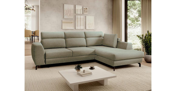 ECKSOFA Olivgrün Chenille  inkl. Zierkissen, Bettkasten, Schlaffunktion, Rücken echt, Kopfteilverstellung, Liegefläche im Originalstoff  - Schwarz/Olivgrün, KONVENTIONELL, Textil/Metall (266/185cm) - Carryhome