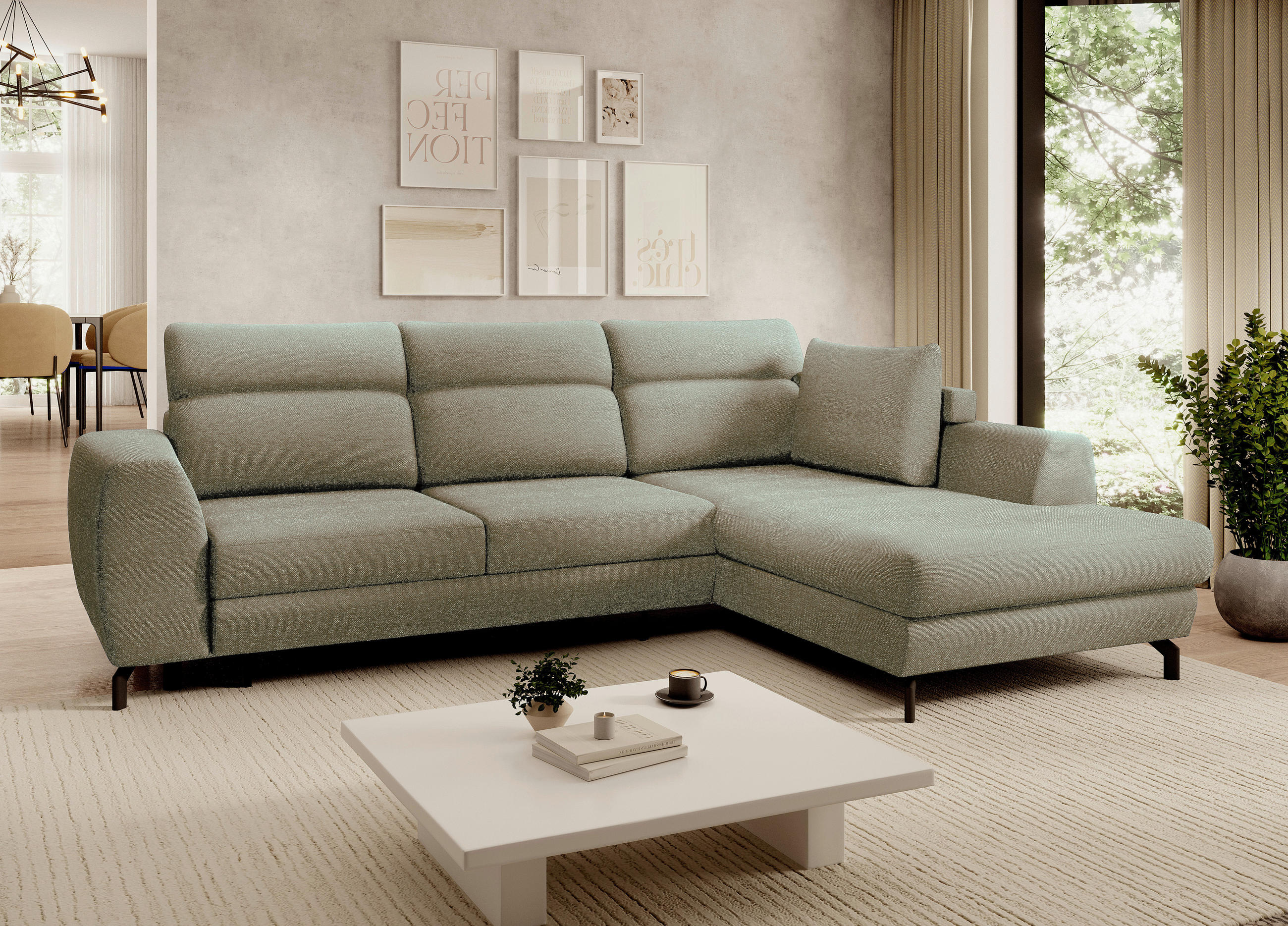 ECKSOFA Olivgrün Chenille  - Schwarz/Olivgrün, KONVENTIONELL, Textil/Metall (240/185cm) - Carryhome
