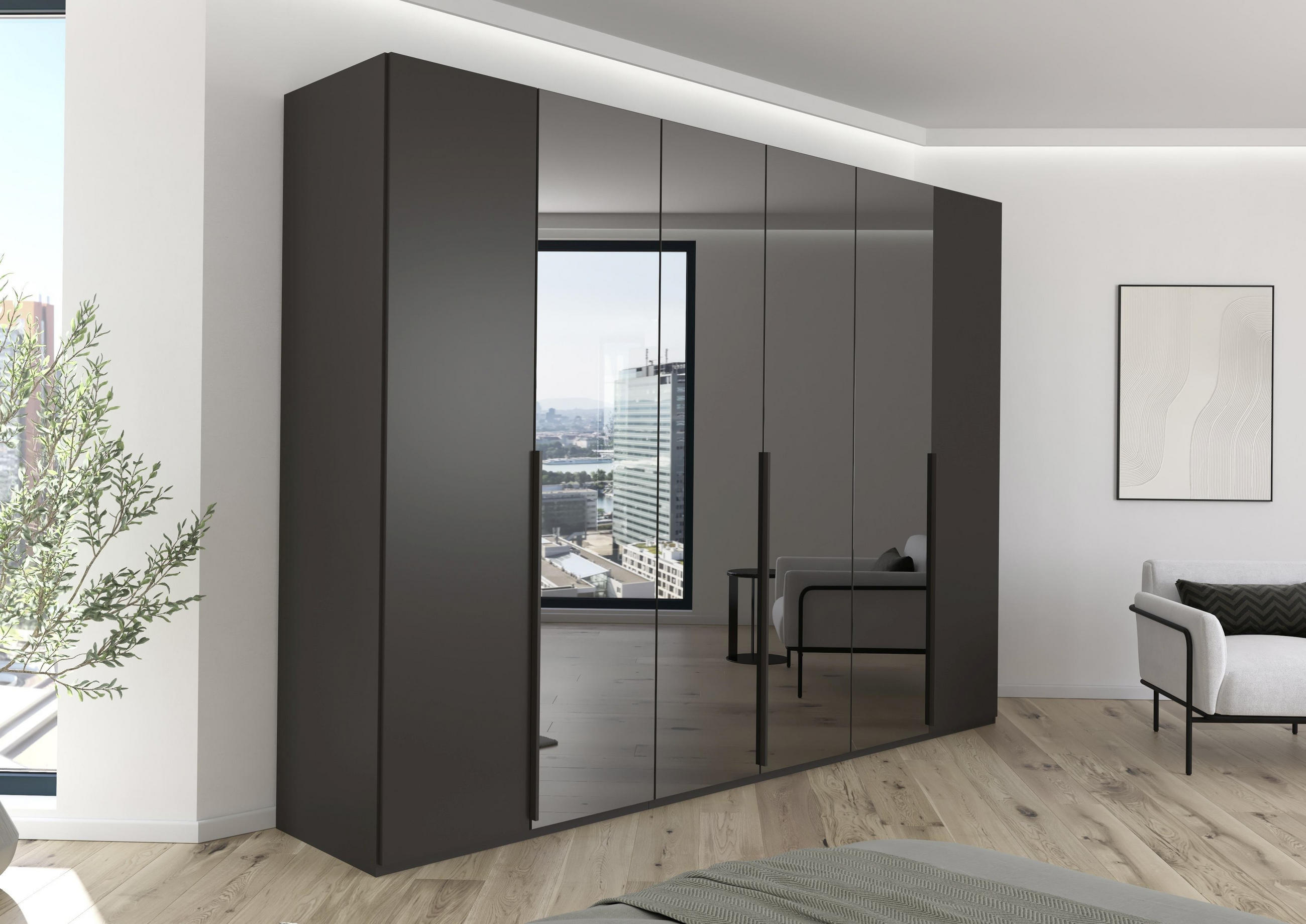 DREHTÜRENSCHRANK 301/223/61 cm 6-türig Graphitfarben, Grau  - Graphitfarben/Grau, Trend, Glas/Holzwerkstoff (301/223/61cm) - Novel