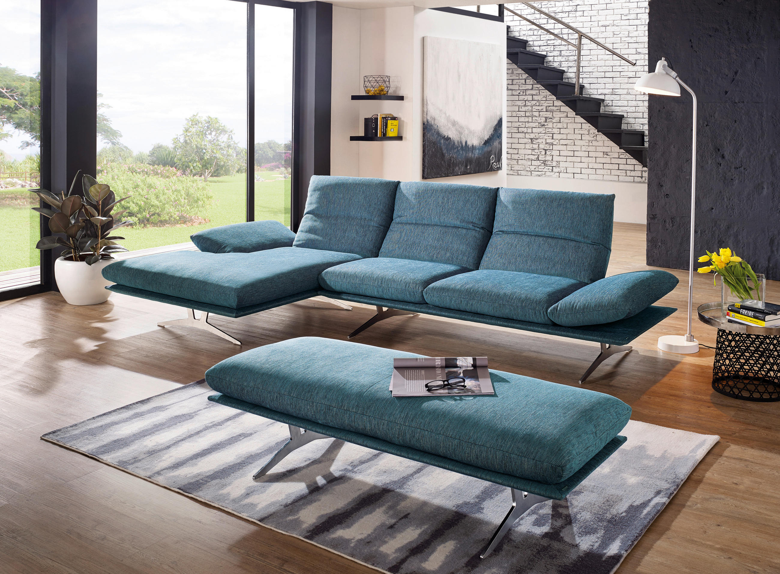 ECKSOFA Hellgrau Flachgewebe  - Hellgrau, Design, Textil/Metall (159/314cm) - Koinor