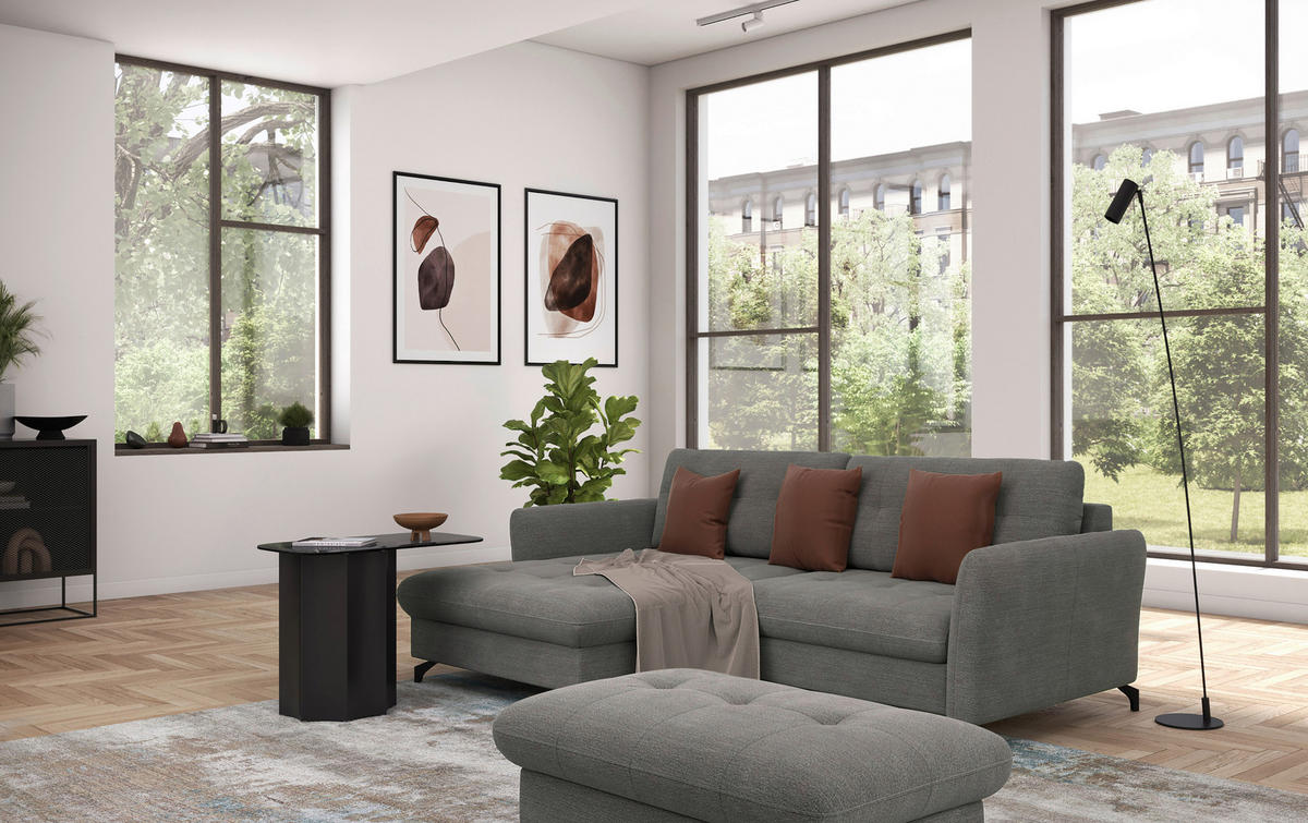 ECKSOFA in Flachgewebe, Leinenoptik Dunkelgrau  - Dunkelgrau/Schwarz, Design, Textil/Metall (170/242cm) - Xora