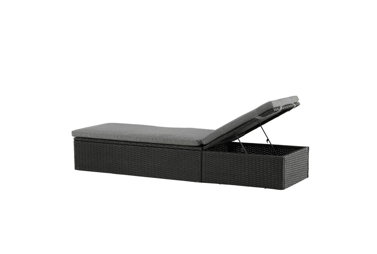 SONNENLIEGE 60.5/37.5/198 cm  - Schwarz/Grau, KONVENTIONELL, Kunststoff/Textil (60.5/37.5/198cm) - Gardenson