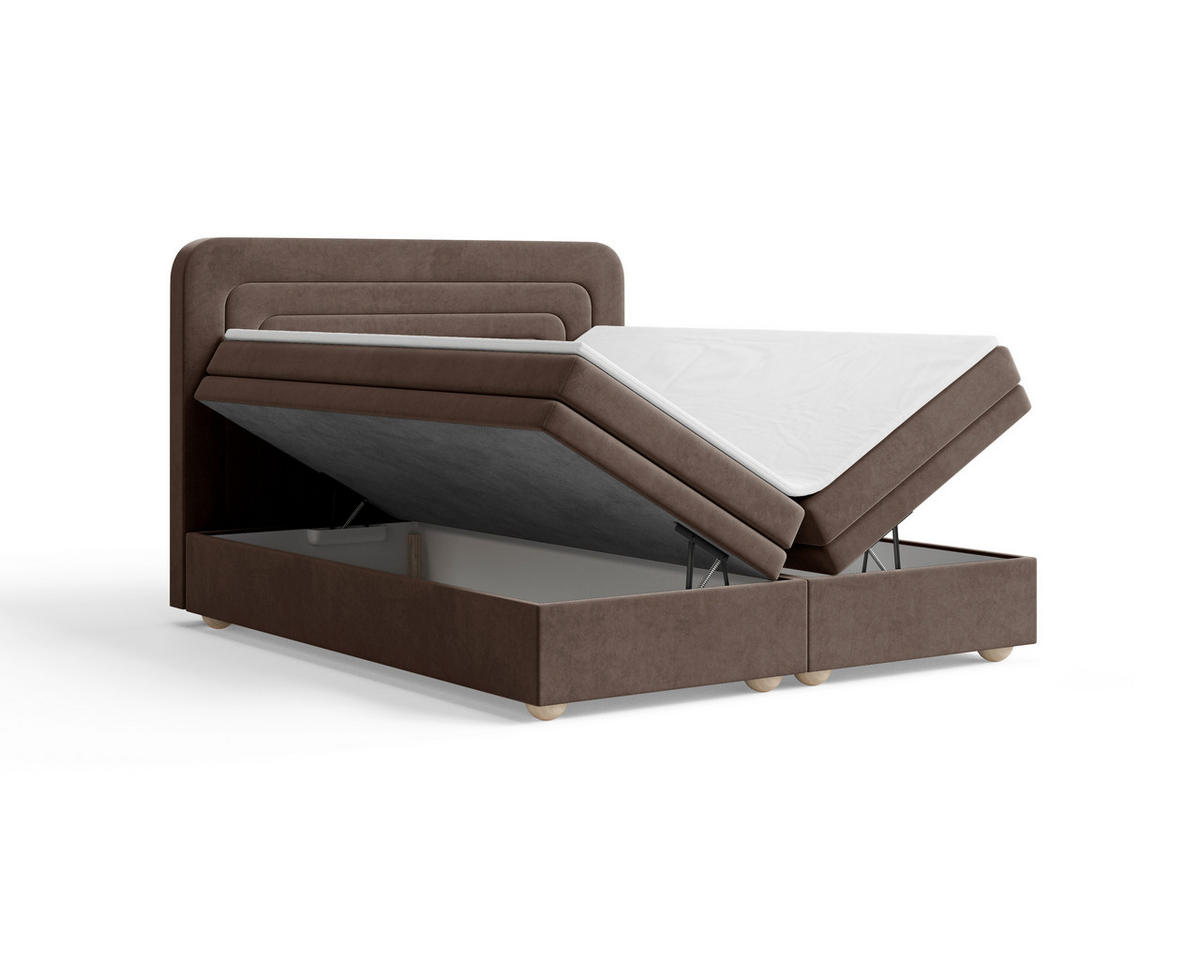 BOXBETT 180/200 cm,  in Braun, gepolstertes Kopfteil, Bettkasten, Topper, H2 + H3 = mittel + fest  - Braun, MODERN, Holz/Kunststoff (180/200cm) - Livetastic