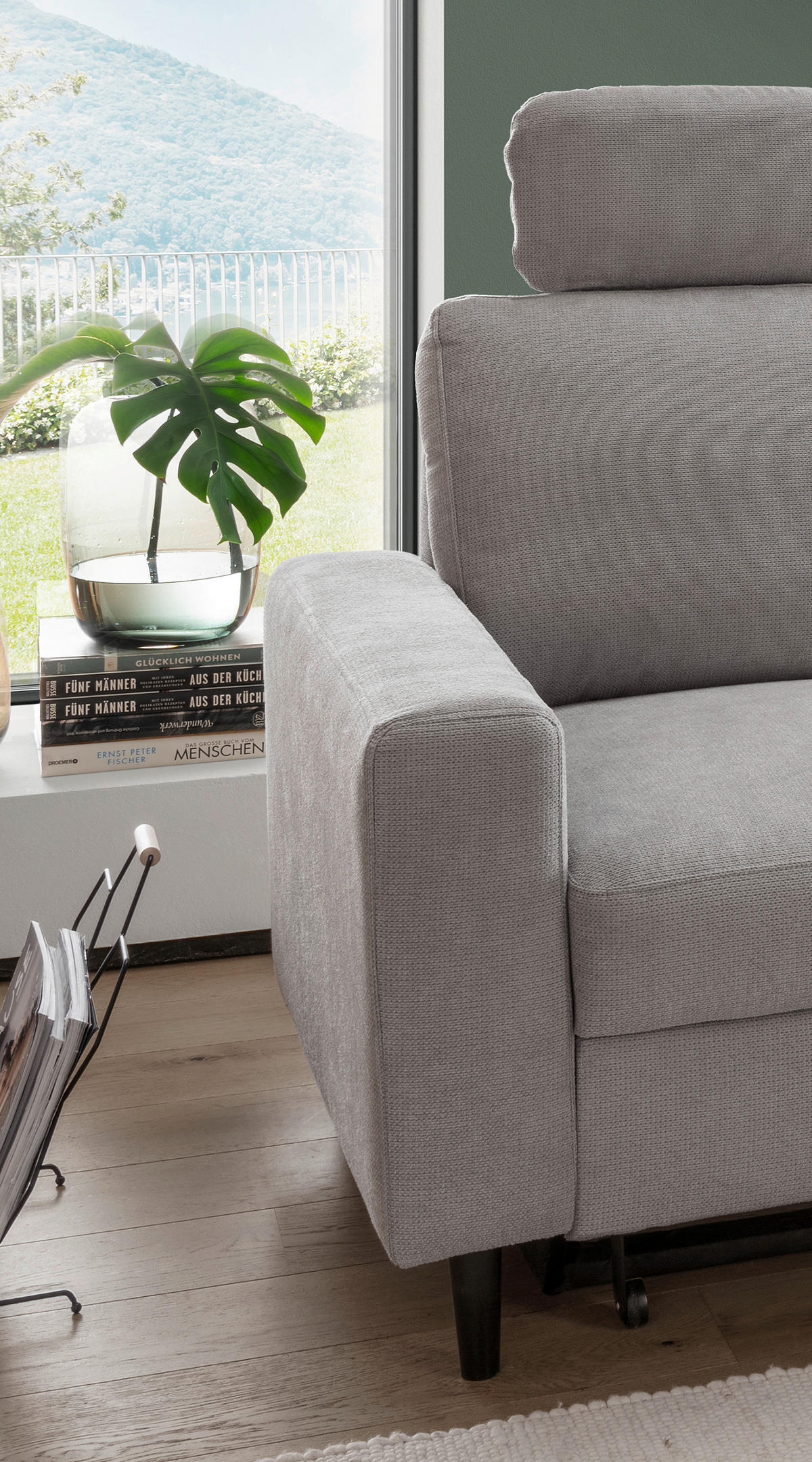 ECKSCHLAFSOFA Chenille Grau  - Schwarz/Grau, MODERN, Holz/Textil (234/147cm) - Livetastic
