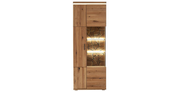 VITRINE  in furniert, massiv Balkeneiche Grau, Eichefarben - Eichefarben/Anthrazit, Natur, Glas/Holz (75/204/37cm) - Linea Natura