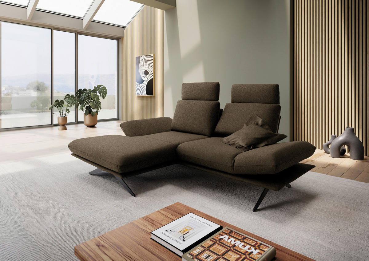 ECKSOFA Flachgewebe Dunkelbraun  - Dunkelbraun/Schwarz, Design, Textil/Metall (155/234cm) - Dieter Knoll