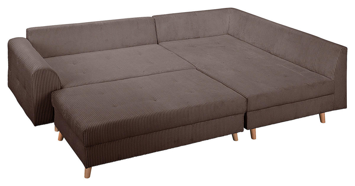 ECKSOFA inkl. Hocker Ariella Braun Cord  - Naturfarben/Braun, Design, Holz/Textil (231/161cm) - Livetastic