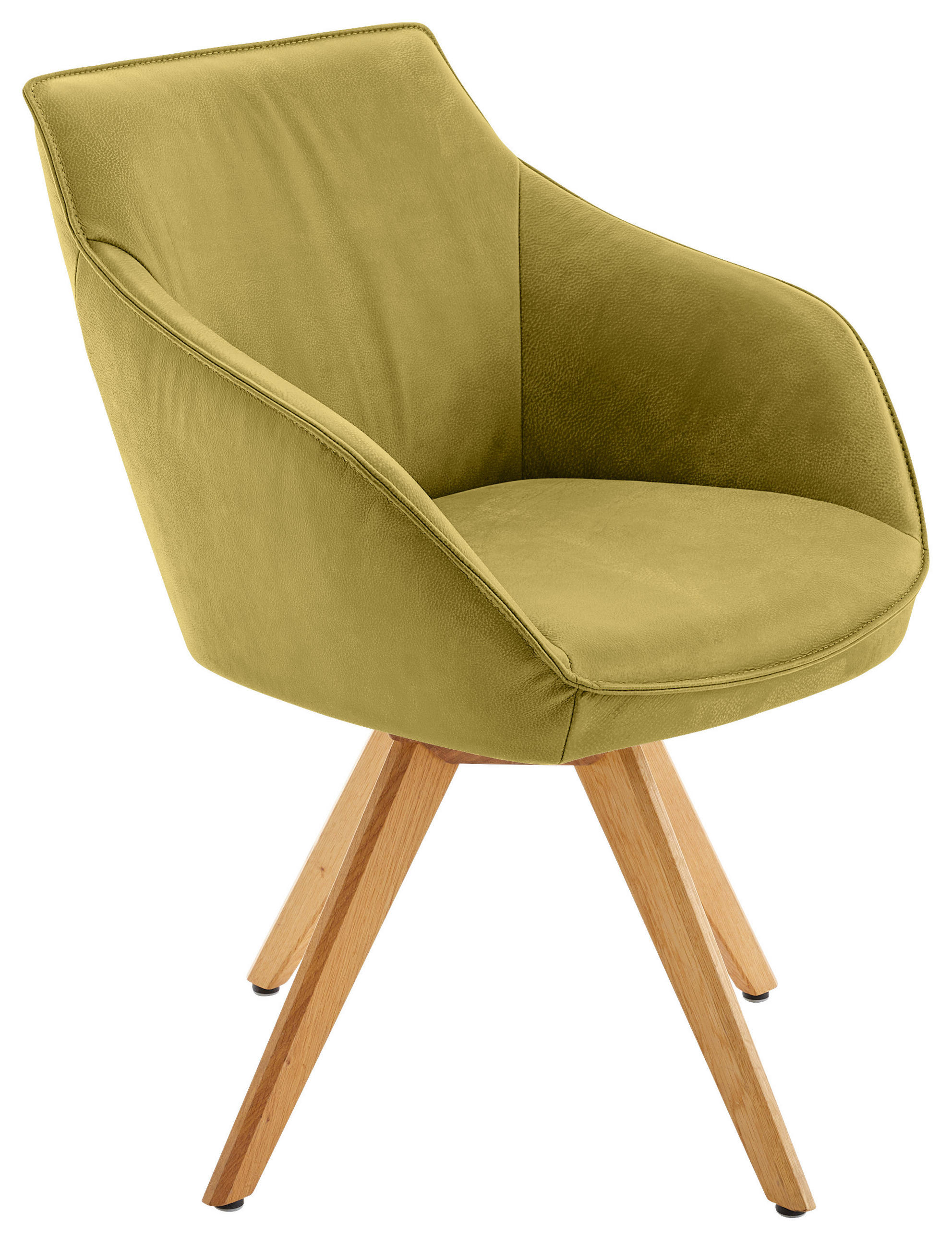 ARMLEHNSTUHL  Lederauswahl, Stoffauswahl, Typenauswahl, Gestellauswahl, automatische Rückholfunktion, Sitzfläche 320° drehbar  Echtleder  - Eichefarben/Hellgrün, Design, Leder/Holz (60/84/67cm) - Koinor