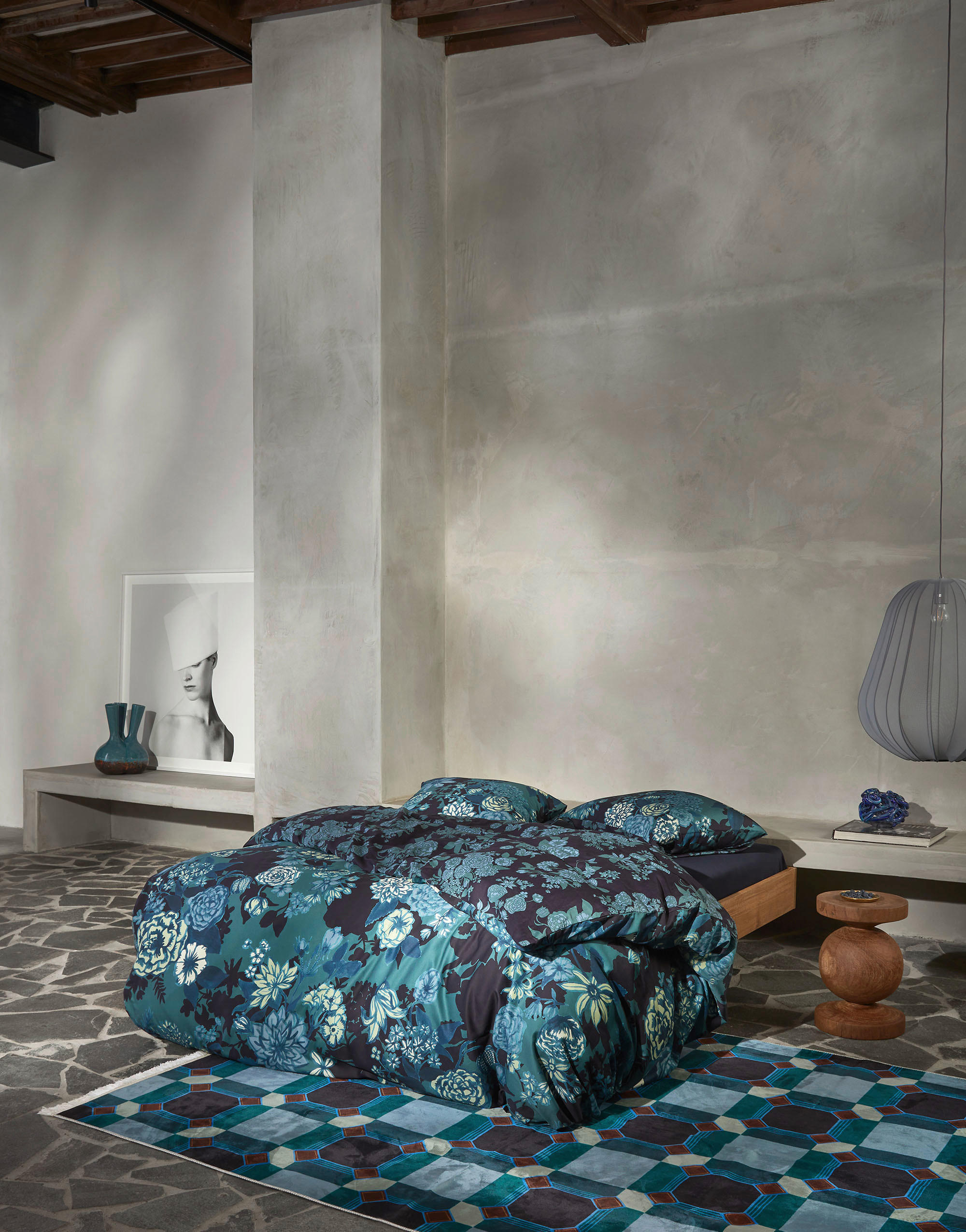 WENDEBETTWÄSCHE FLORE Satin  - Blau, Basics, Textil (155/220cm) - Essenza