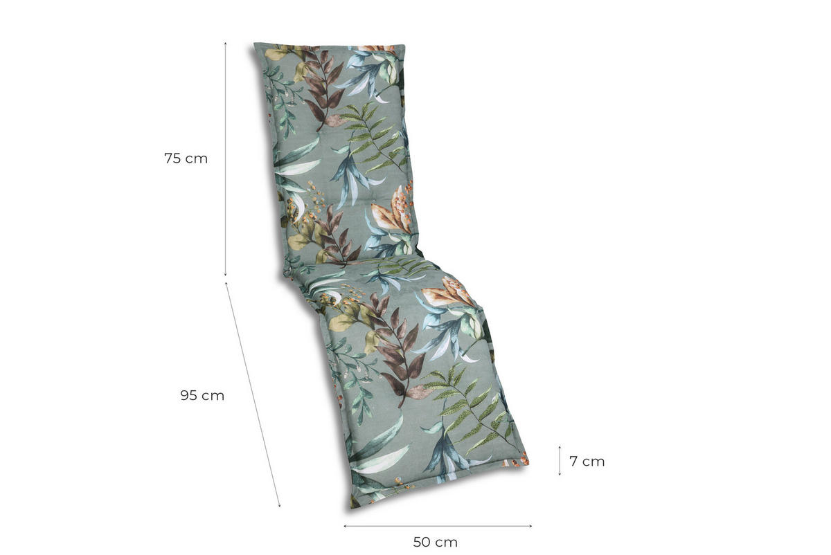 RELAXSESSELAUFLAGE Blätter  - Graublau/Braun, Basics, Textil (50/7/170cm)