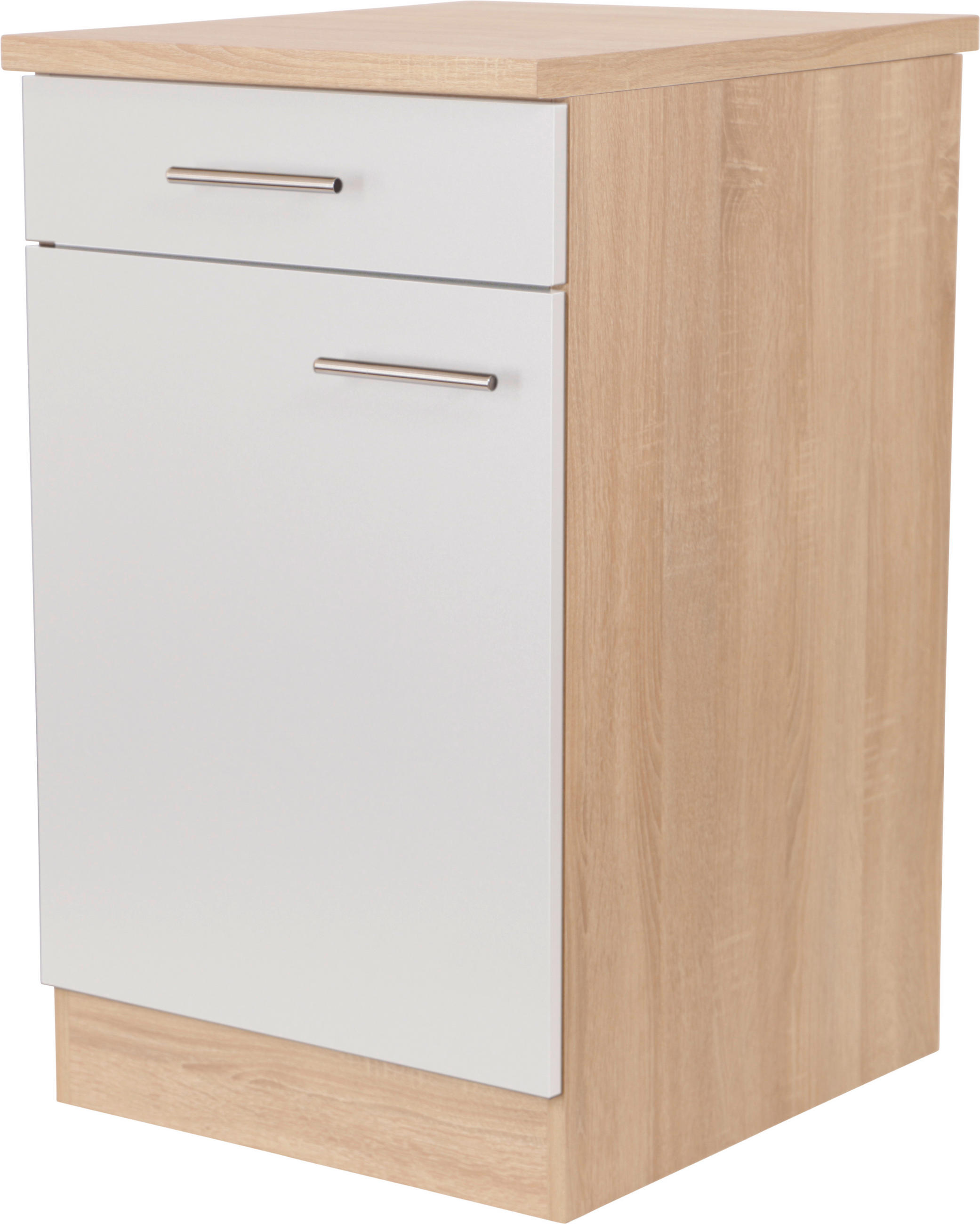 KÜCHENUNTERSCHRANK 50/84,8/60 cm  in Weiß, Eichefarben  - Eichefarben/Silberfarben, Basics, Holzwerkstoff/Metall (50/84,8/60cm) - Respekta