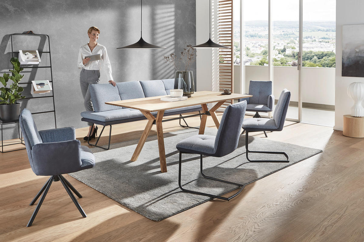 ESSTISCH Asteiche massiv rechteckig Schwarz, Eichefarben  - Eichefarben/Schwarz, Design, Holz/Metall (160/90/75cm) - Dieter Knoll