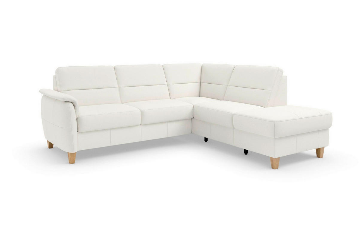 ROHOVÁ SEDAČKA, koža, biela - biela/farba duba, Basics, koža/drevo (236/212cm) - Sit & More