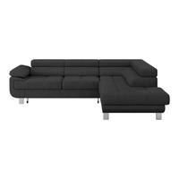 ECKSOFA Graphitfarben Drell Bettkasten, Schlaffunktion, Rücken echt, Armteilverstellung, Kopfteilverstellung  - Graphitfarben, MODERN, Textil/Metall (270/230cm) - MID.YOU