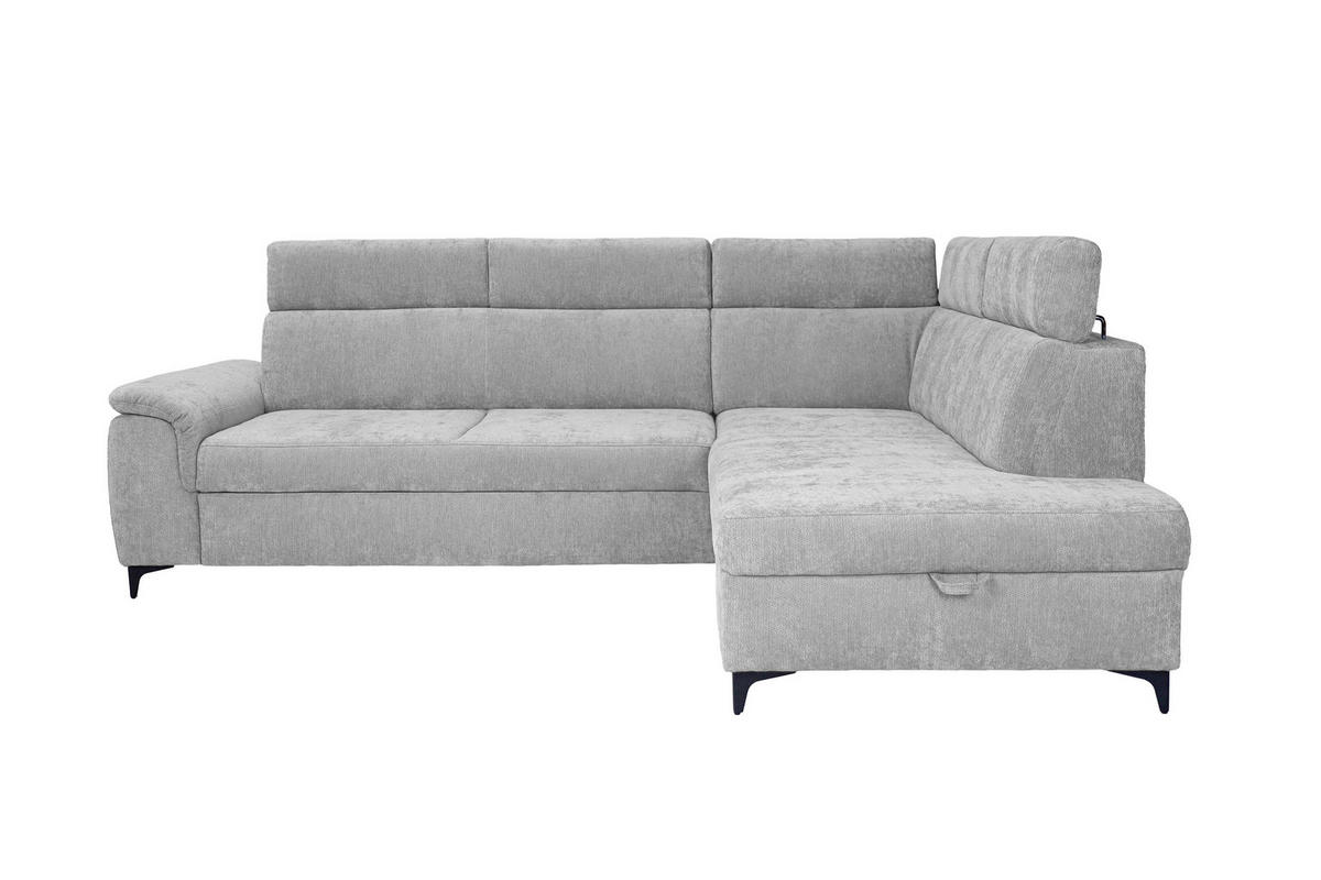 ECKSOFA Silberfarben Chenille Bettkasten, Schlaffunktion, Rücken echt, Kopfteilverstellung, Liegefläche im Originalstoff  - Silberfarben/Schwarz, KONVENTIONELL, Textil/Metall (265/206cm) - Carryhome