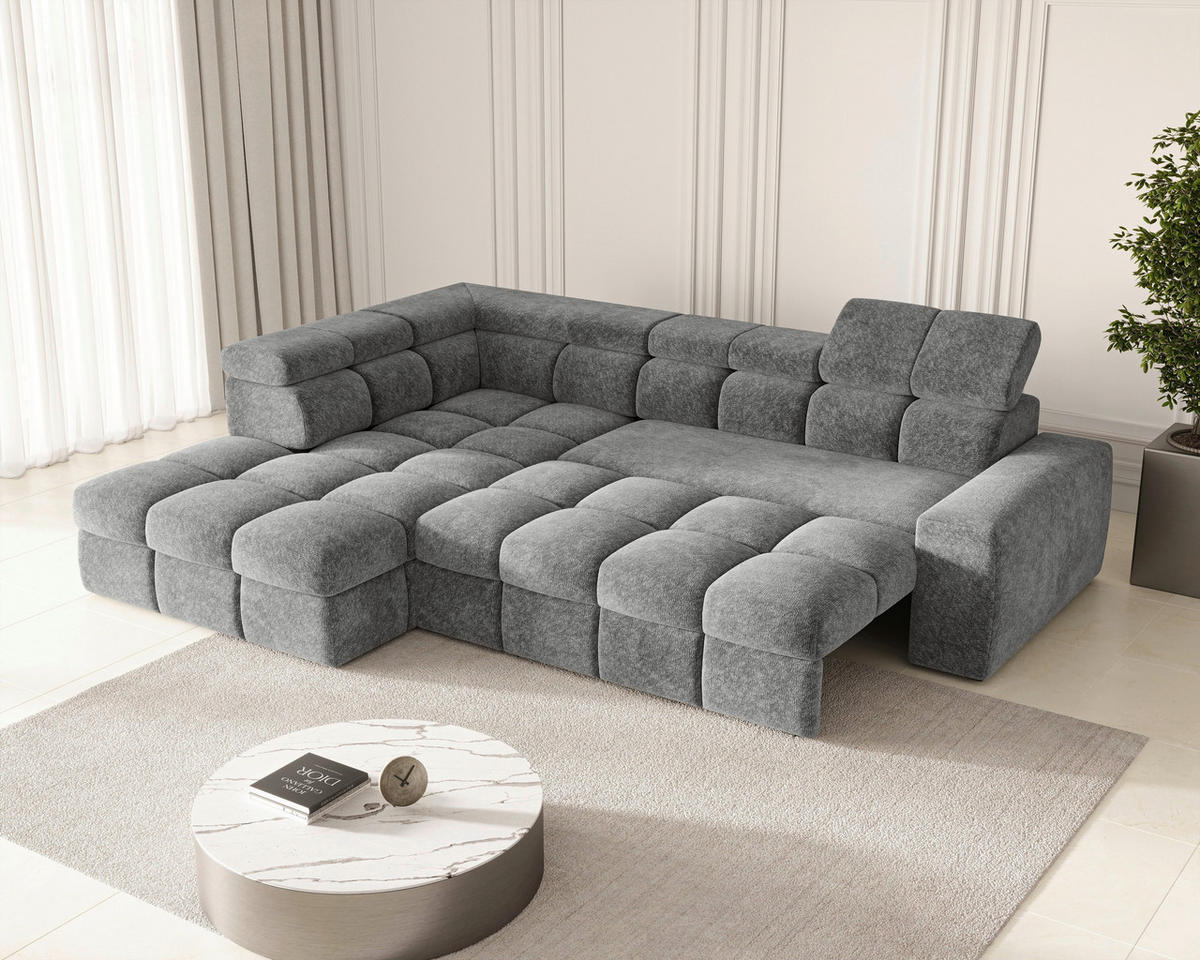 ECKSOFA  in Chenille Dunkelgrau  - Dunkelgrau/Schwarz, MODERN, Kunststoff/Textil (204/292cm) - Milino