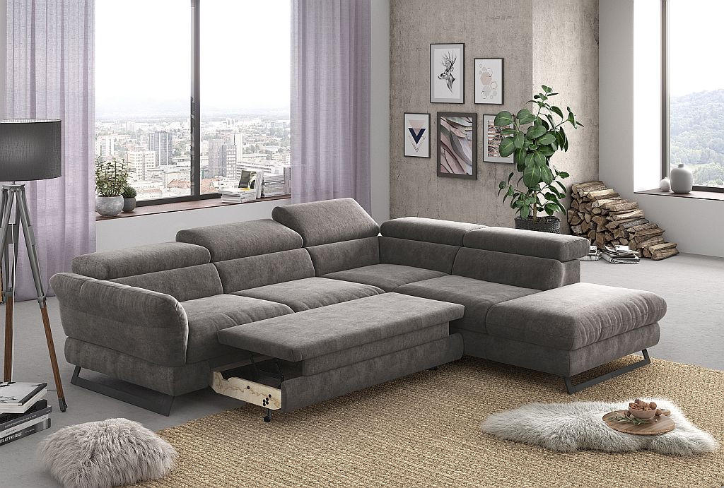 SJEDEĆA GARNITURA tekstil  siva   - siva/crna, Konvencionalno, tekstil/metal (283/69-92/238cm) - Hom`in