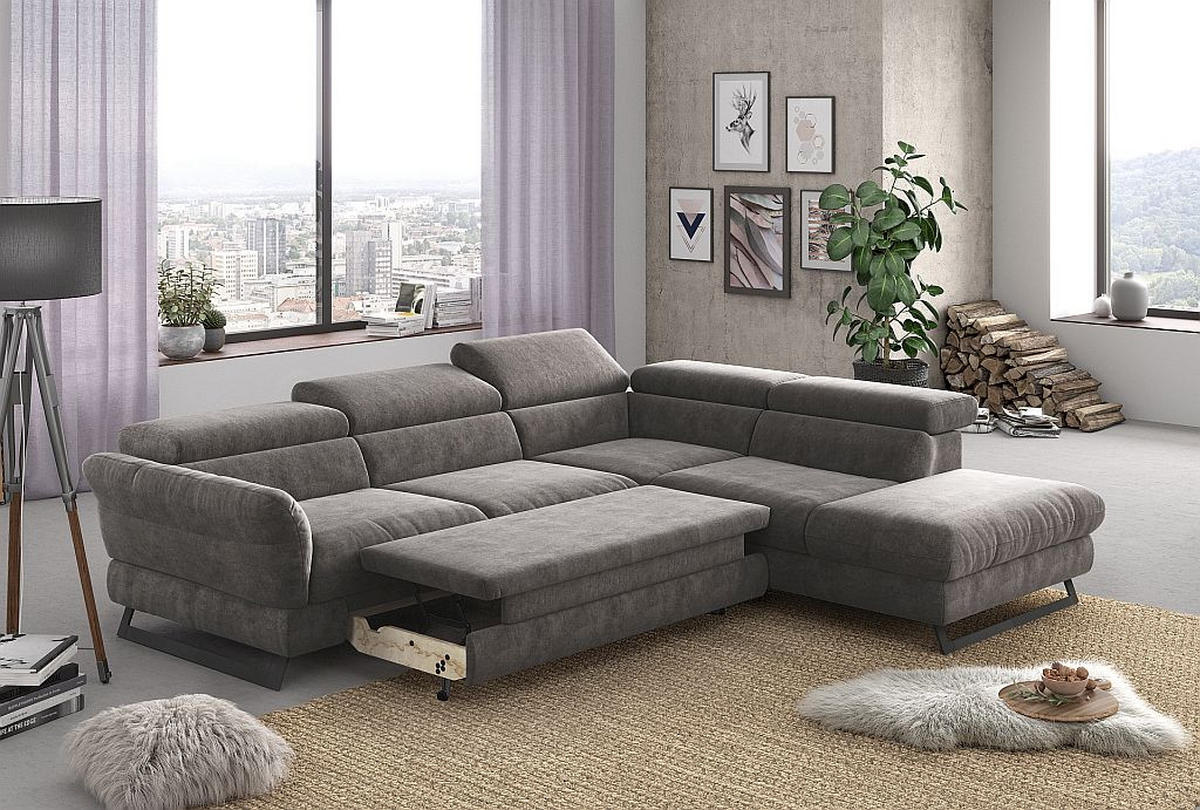 SJEDEĆA GARNITURA tekstil  siva   - siva/crna, Konvencionalno, tekstil/metal (283/69-92/238cm) - Hom`in