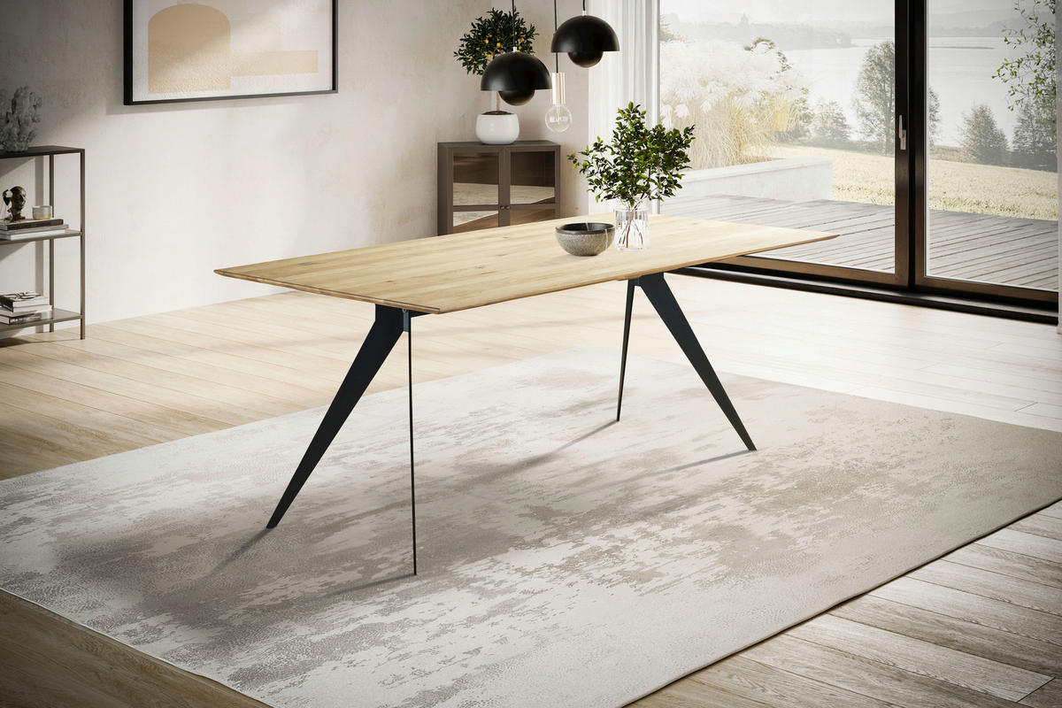 ESSTISCH Eiche massiv rechteckig Schwarz, Eichefarben  - Eichefarben/Schwarz, LIFESTYLE, Holz/Metall (160/90/75cm) - Linea Natura