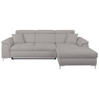 ECKSOFA Grau Flachgewebe Zierkissen, Schlaffunktion, Rücken echt, Kopfteilverstellung  - Chromfarben/Grau, KONVENTIONELL, Textil/Metall (268/175cm) - Carryhome