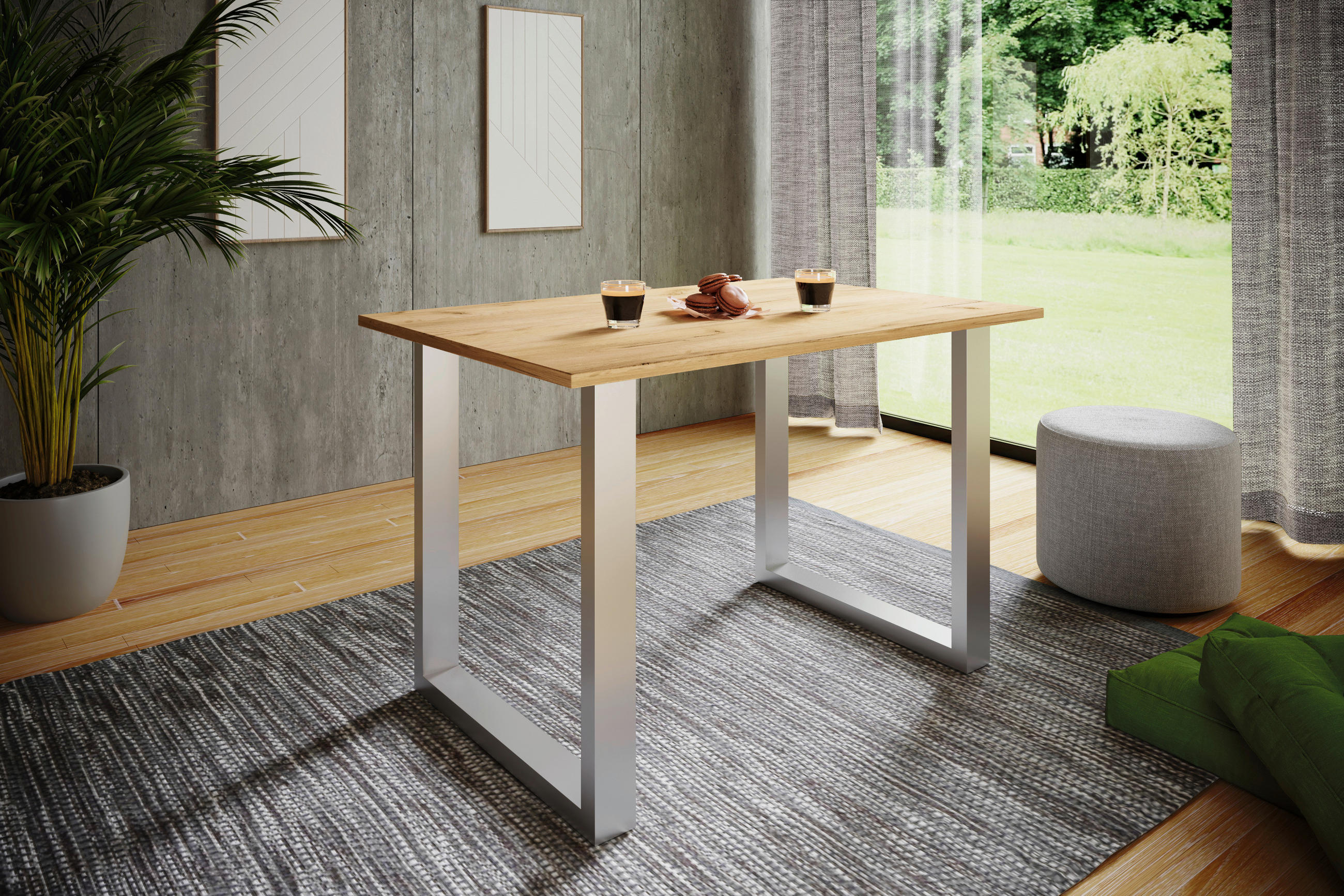 ESSTISCH Silberfarben, Honigeiche  - Honigeiche/Silberfarben, Design, Holzwerkstoff/Metall (110/80/76cm) - MID.YOU