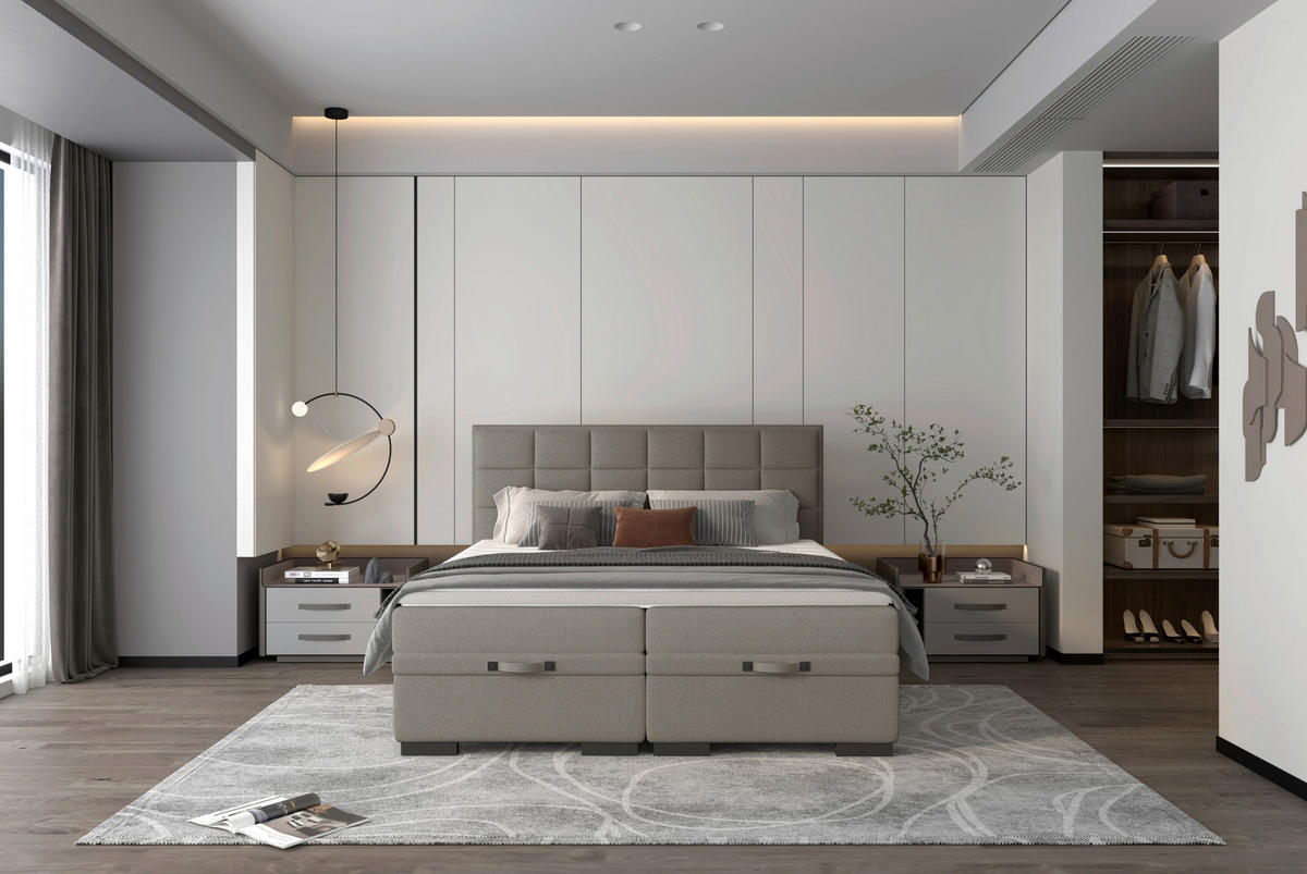 BOXSPRINGBETT 180/200 cm  in Graubraun  - Graubraun/Schwarz, Konventionell, Kunststoff/Textil (180/200cm) - home24