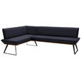 ECKBANK 163/243 cm Lederlook Schwarz, Eichefarben Eiche massiv Metall   - Eichefarben/Schwarz, Design, Holz/Textil (163/243cm) - Voleo