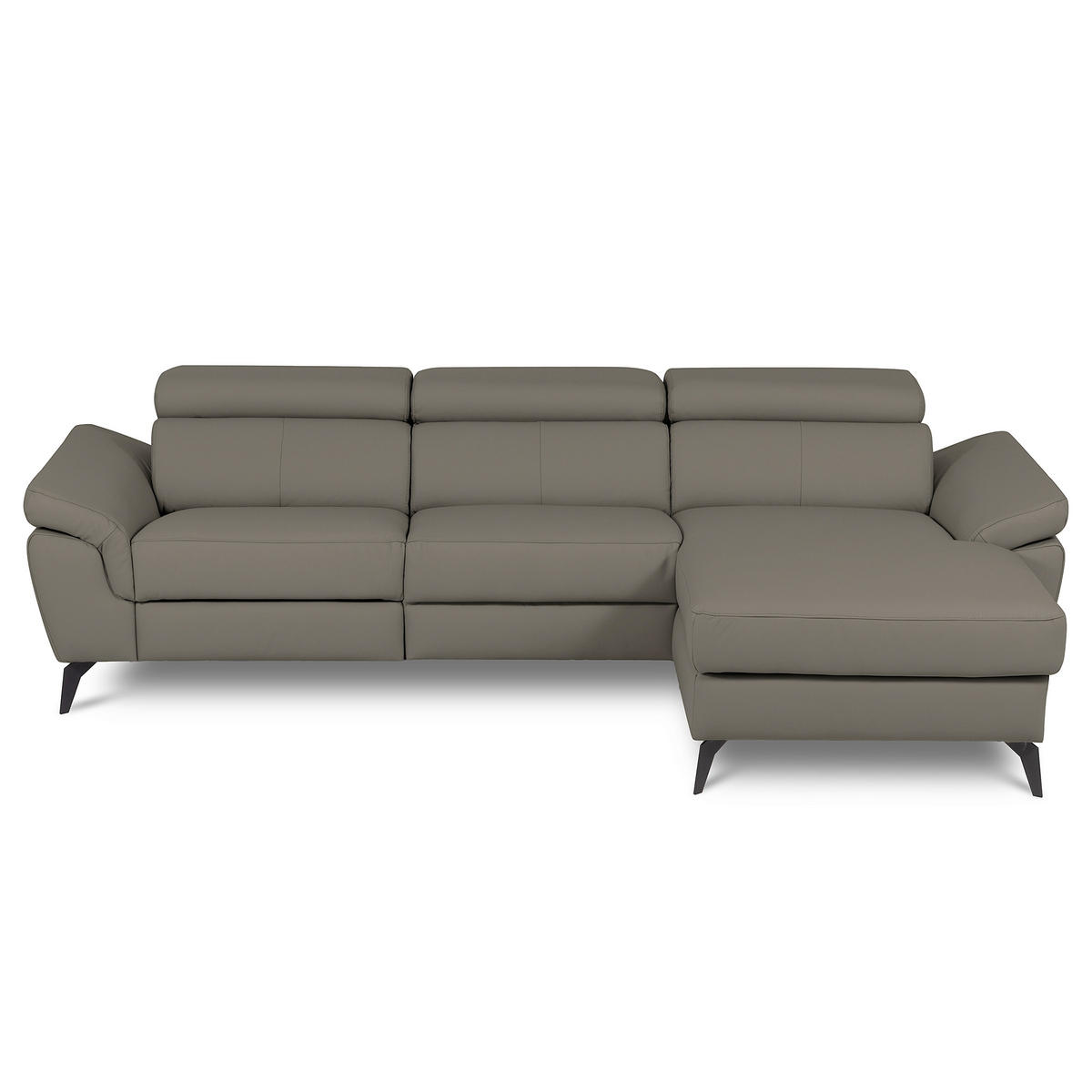 ECKSOFA SONO in Lederlook Echtleder Schlammfarben Armteilverstellung, Kopfteilverstellung  252/179 cm  - Schlammfarben/Schwarz, Design, Leder/Textil (252/179cm) - Livetastic