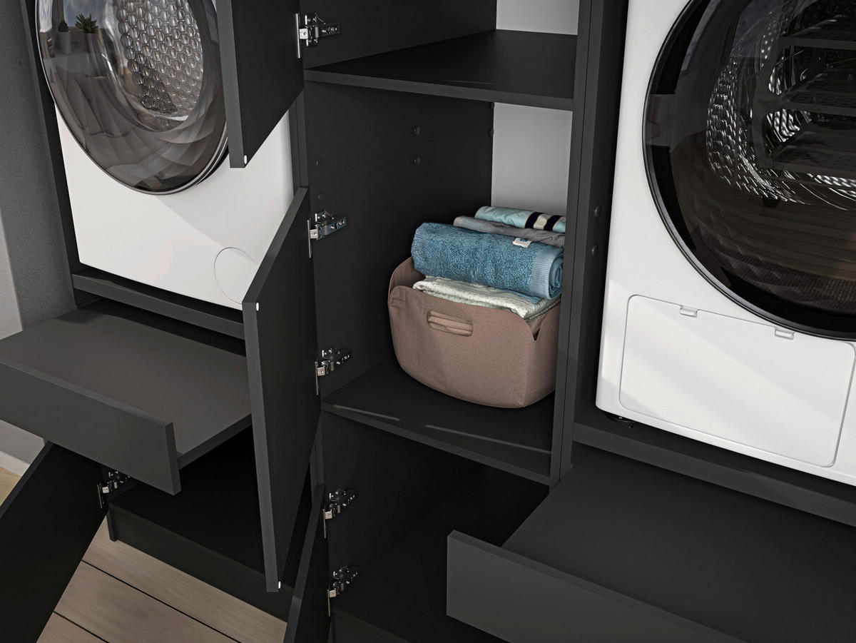 MEHRZWECKSCHRANK 50/200/68 cm  in Anthrazit  - Anthrazit/Schwarz, Design, Holzwerkstoff/Metall (50/200/68cm) - Milino