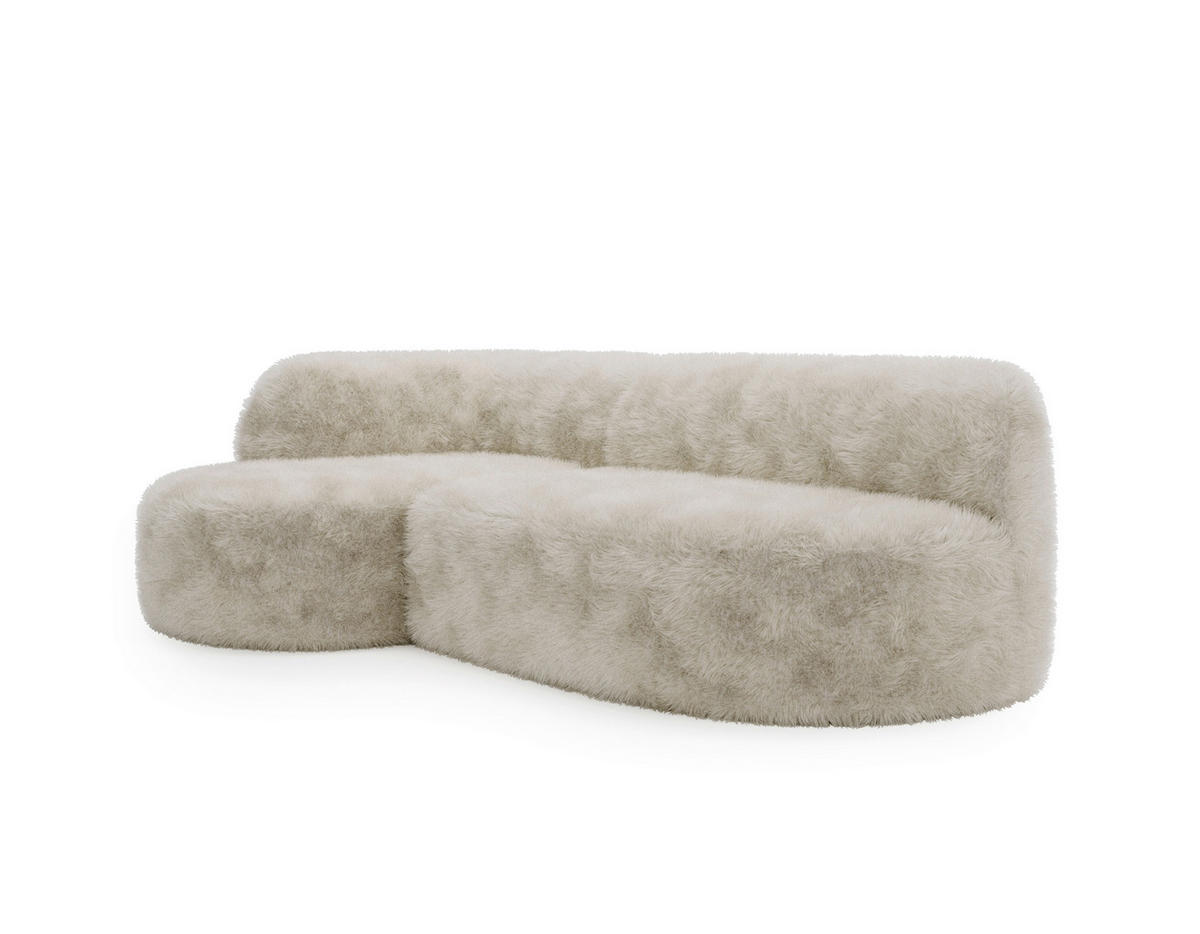 ECKSOFA Teddystoff Beige  - Beige/Schwarz, Design, Kunststoff/Textil (218/156cm) - Livetastic