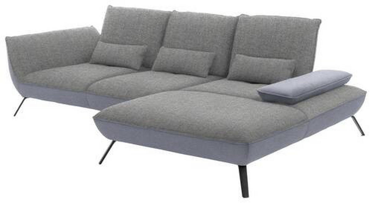 ECKSOFA in Flachgewebe Hellgrau  - Hellgrau/Schwarz, Design, Textil/Metall (301/191cm) - Moderano