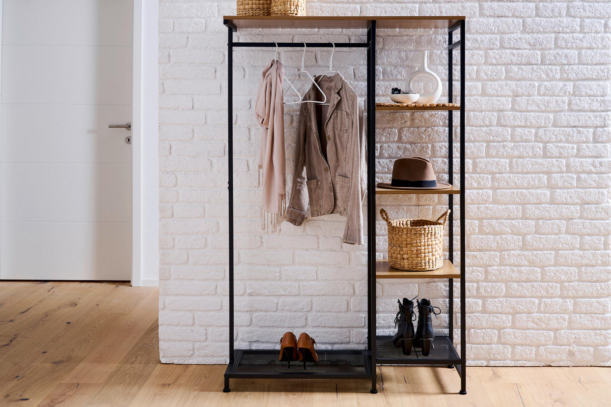GARDEROBENSTÄNDER in Naturfarben, Schwarz 100/165/36 cm   - Schwarz/Naturfarben, MODERN, Holzwerkstoff/Metall (100/165/36cm) - PBJ