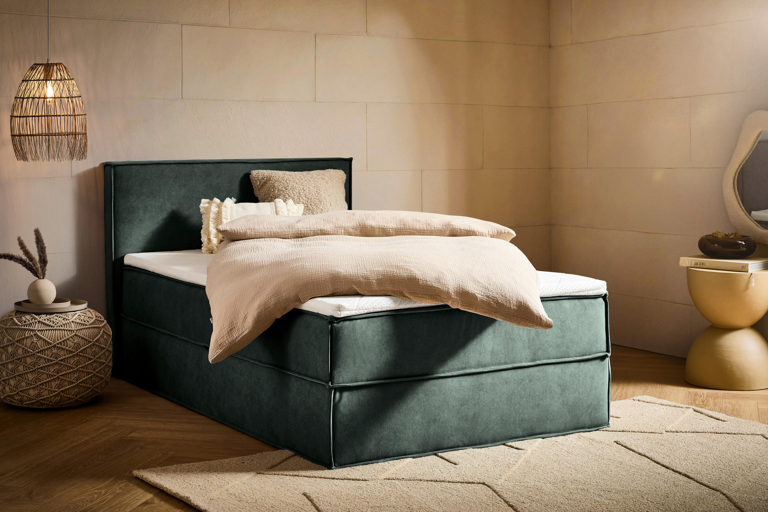 BOXBETT 120/200 cm,  in Waldgrün, Bettkasten, Topper, H3 = fest  - Waldgrün/Schwarz, Design, Kunststoff/Textil (120/200cm) - Chameo
