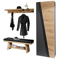 GARDEROBE 3-teilig  in 208/202/44,3 cm  - Wildeiche/Graphitfarben, Natur, Holz/Holzwerkstoff (208/202/44,3cm) - Voglauer