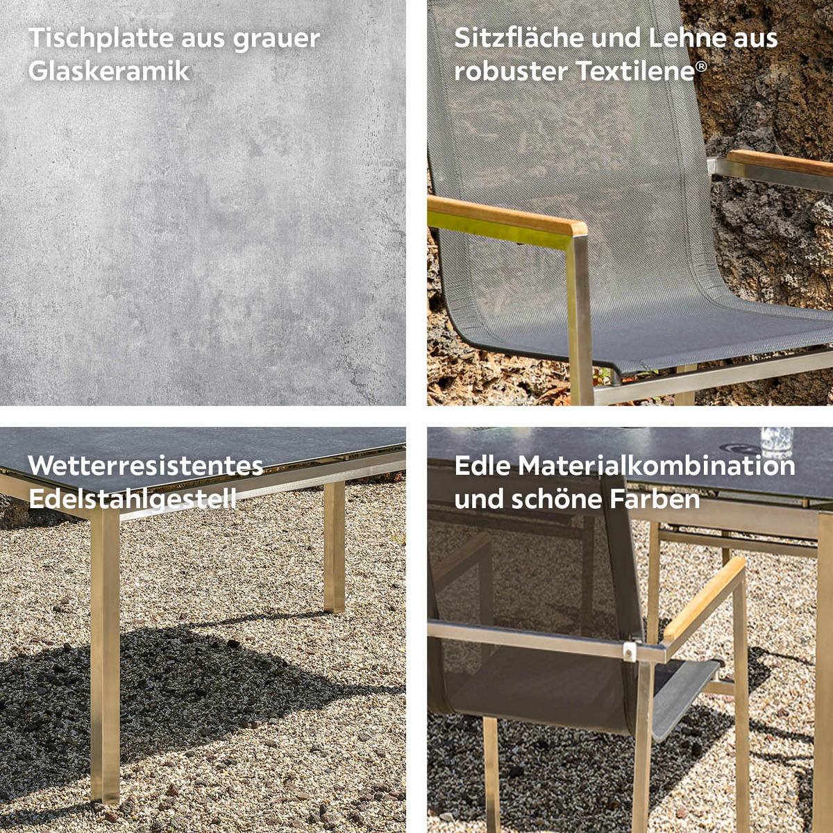 DINING-LOUNGESET  - Silberfarben/Grau, Basics, Glas/Holz (160/74/90cm) - Gardenson