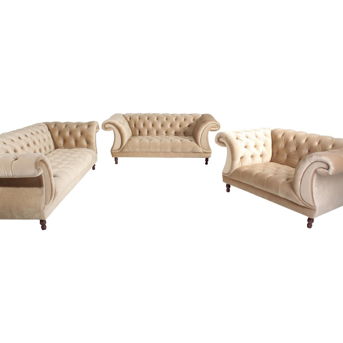 CHESTERFIELD-SESSEL - Sandfarben/Nussbaumfarben, Design, Holz/Textil (167/80/100cm) - Max Winzer