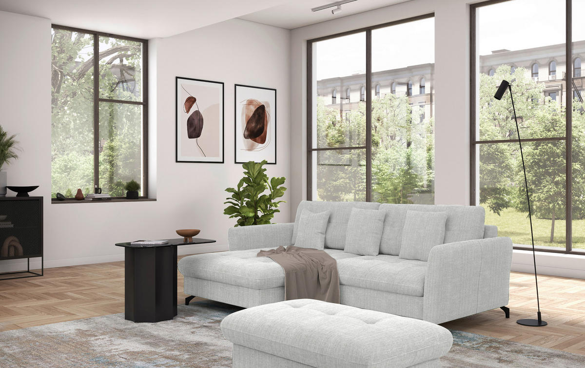 ECKSOFA in Flachgewebe, Leinenoptik Silberfarben  - Silberfarben/Schwarz, Design, Textil/Metall (170/242cm) - Xora