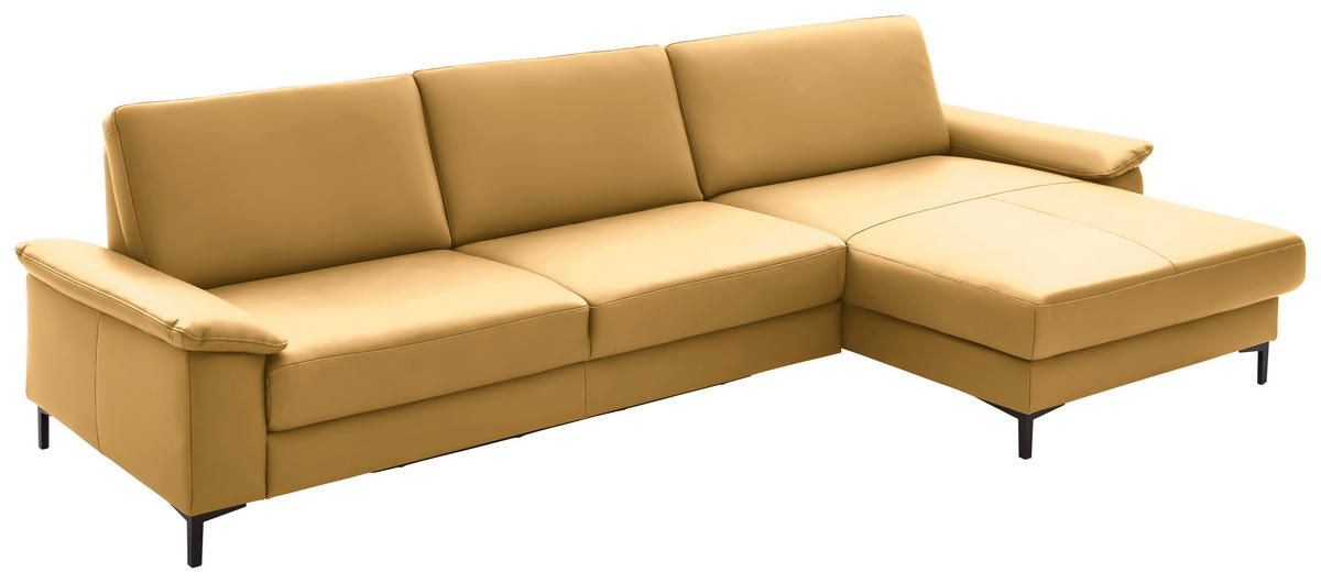ECKSOFA in Echtleder Gelb  - Gelb/Schwarz, Design, Leder/Metall (334/176cm) - Dieter Knoll