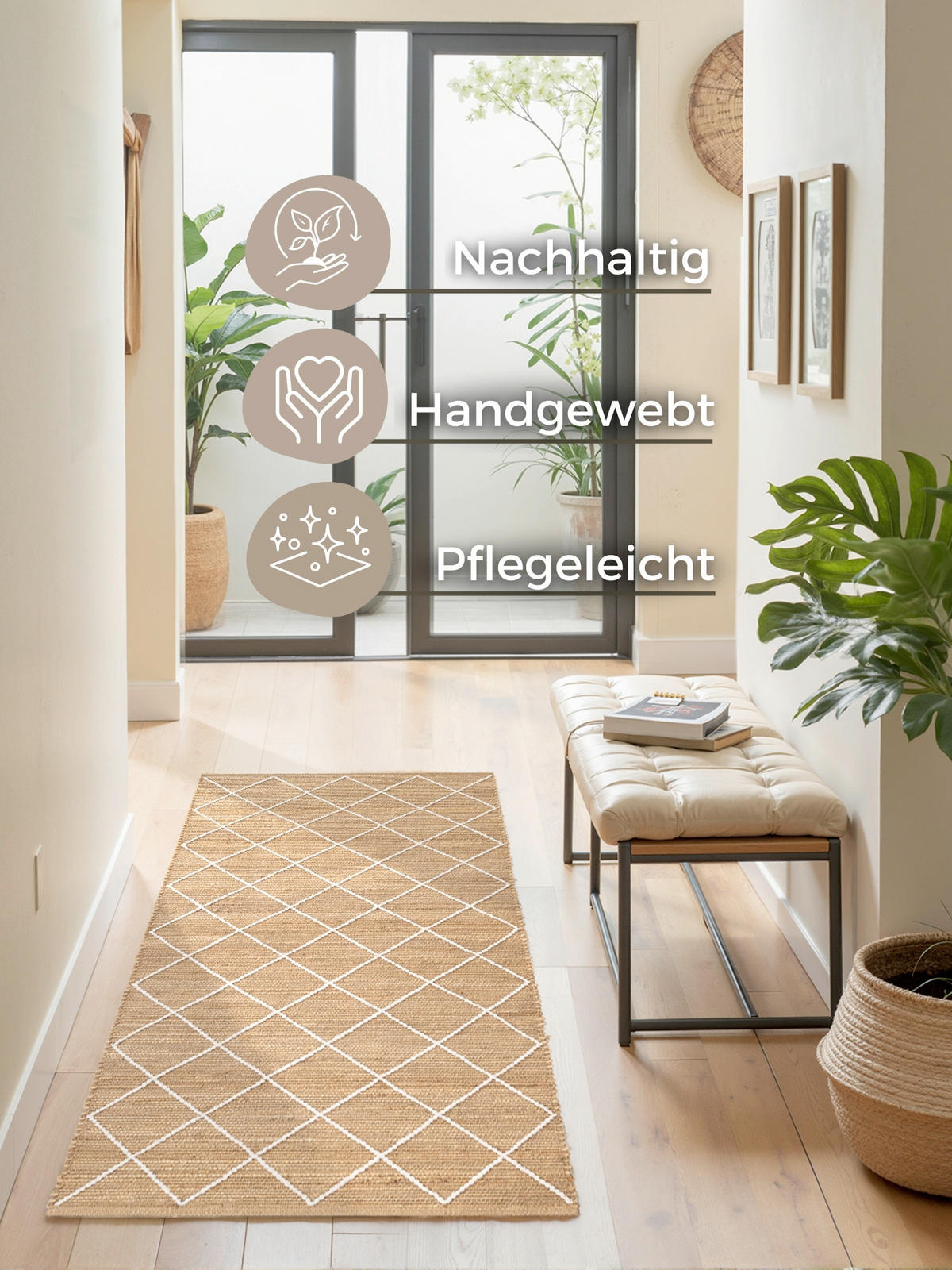 LÄUFER 80/200 cm Kunu  - Sandfarben/Weiß, Basics, Textil (80/200cm) - Hanse Home